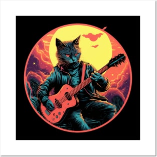 Cat Playing Guitar Funny Cat With Guitar Cute Cat Guitar Posters and Art